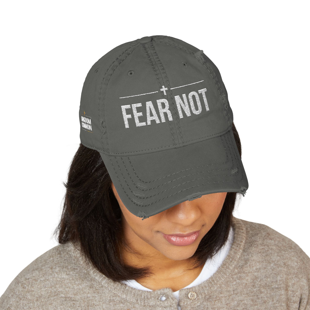 Fear Not Embroidered Distressed Dad Hat — Christian Cross Vintage Baseball Cap